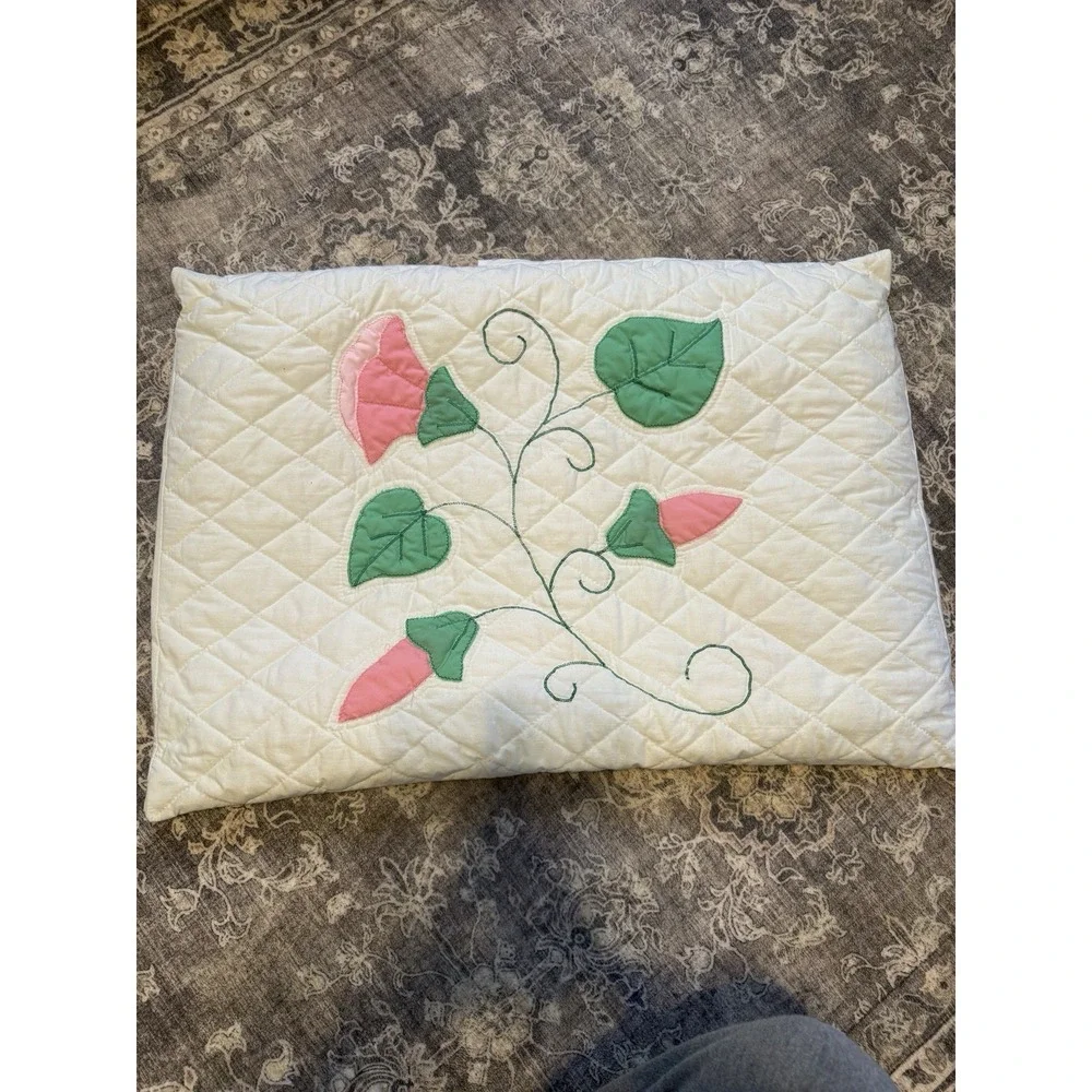 VTG Pair of Hand Appliqued/Embroidered Floral Standard‎ Pillow Shams